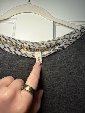 TINY Heather Gray Crewneck Top with Patterned Trim